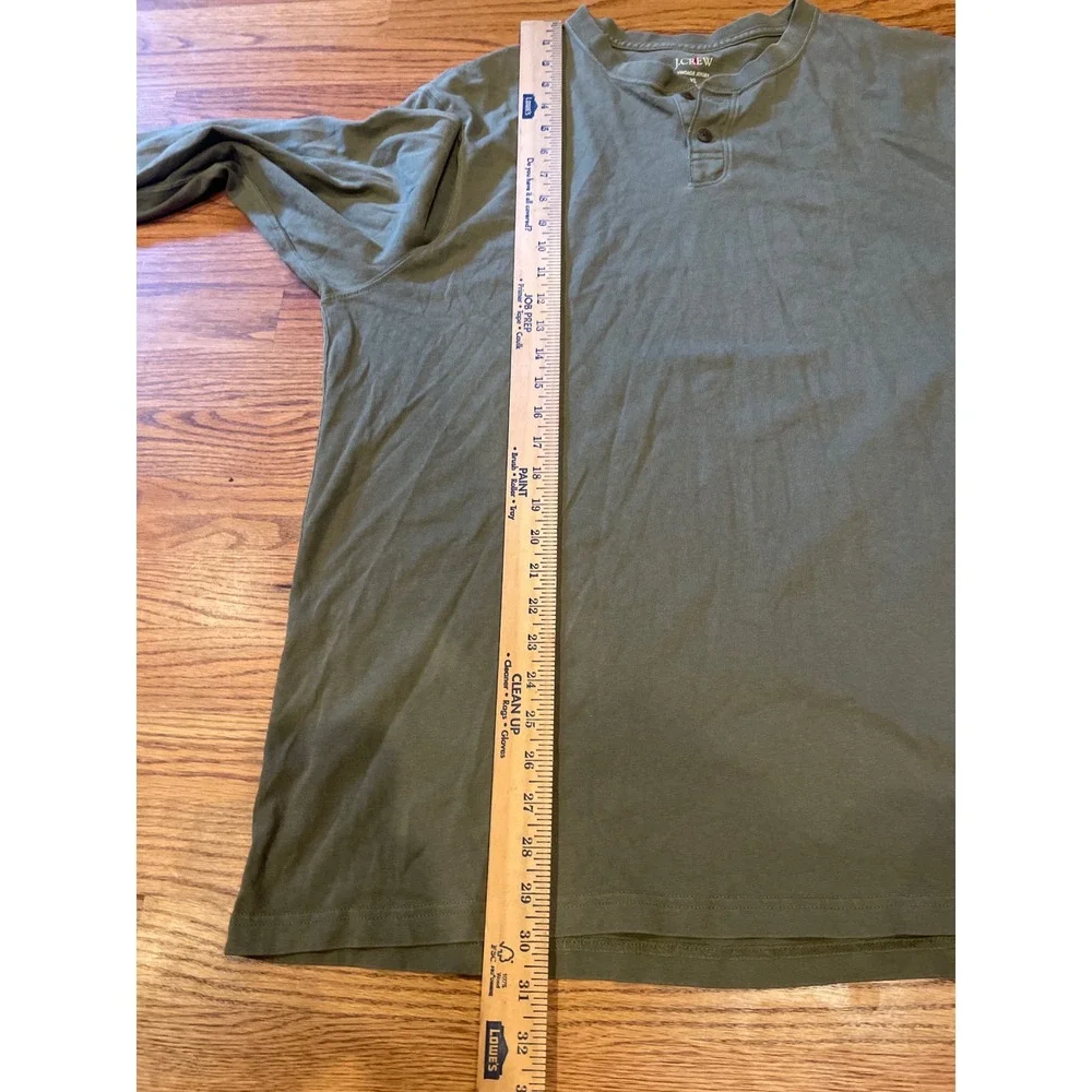 J. Crew Mens Henley Shirt XL Tall Olive Green Vintage Jersey Long Sleeve